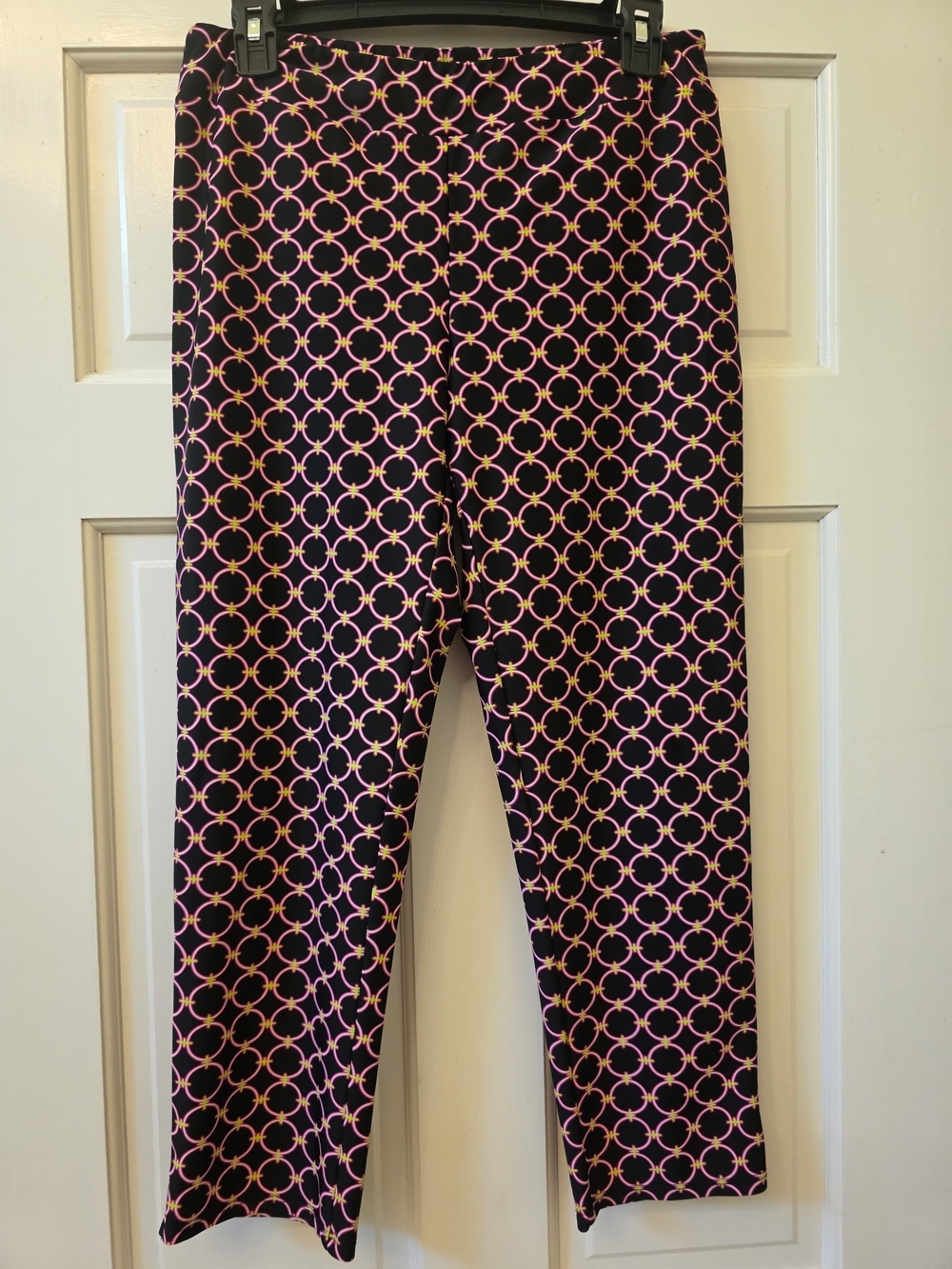 Jude Connally Black Leggings with Pink and Orange Circle Print, Size Small